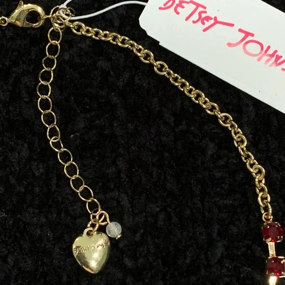 BETSEY JOHNSON Pavé Crystals Hearts Roses Eyes Gold & Red NECKLACE! - Picture 4 of 8